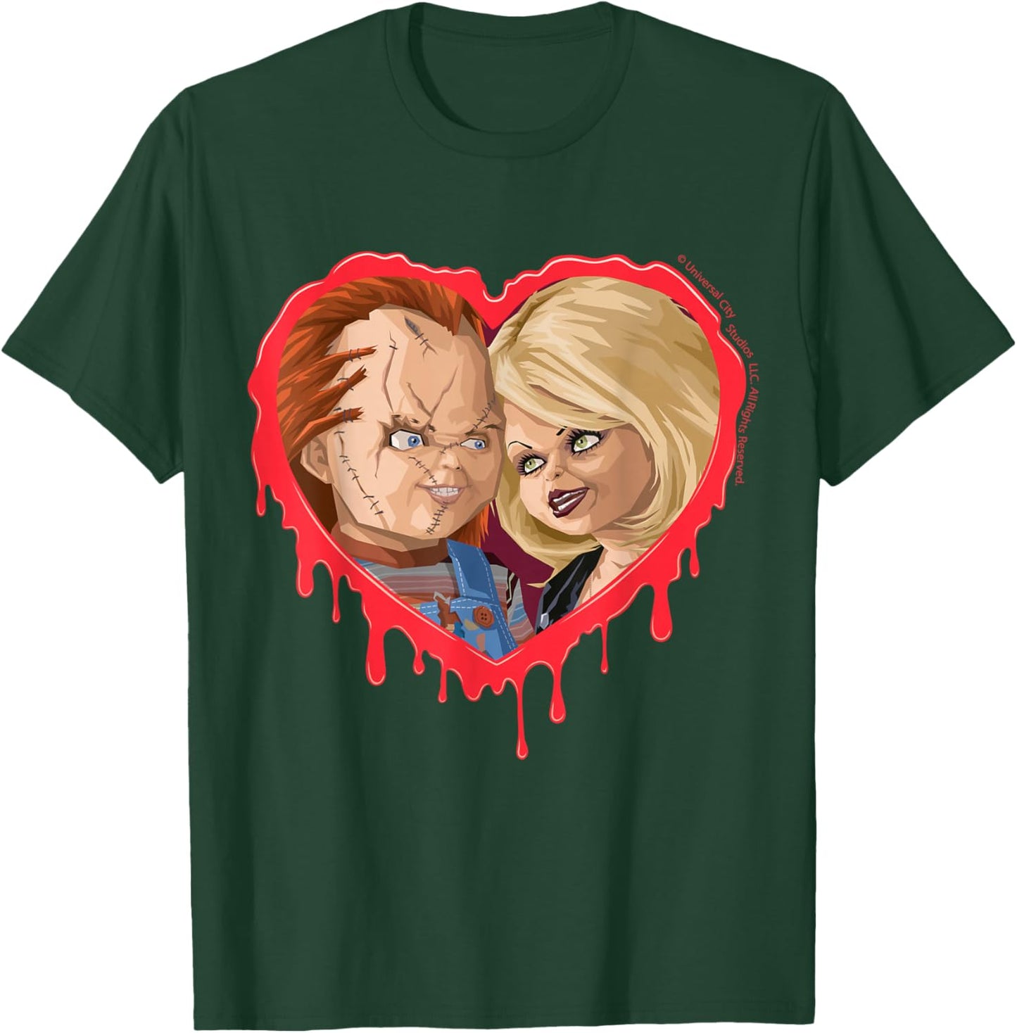 Chucky and Tiffany Dripping Heart Horror Love T-Shirt - T-Shirt | Forest