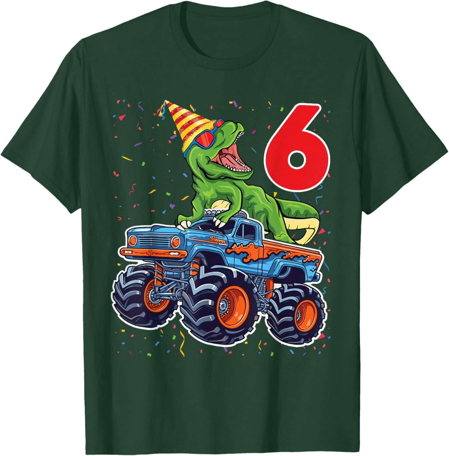 6 Year Old Monster Truck Boy Toddler 6th Birthday Party T-Shirt - T-Shirt | Forest