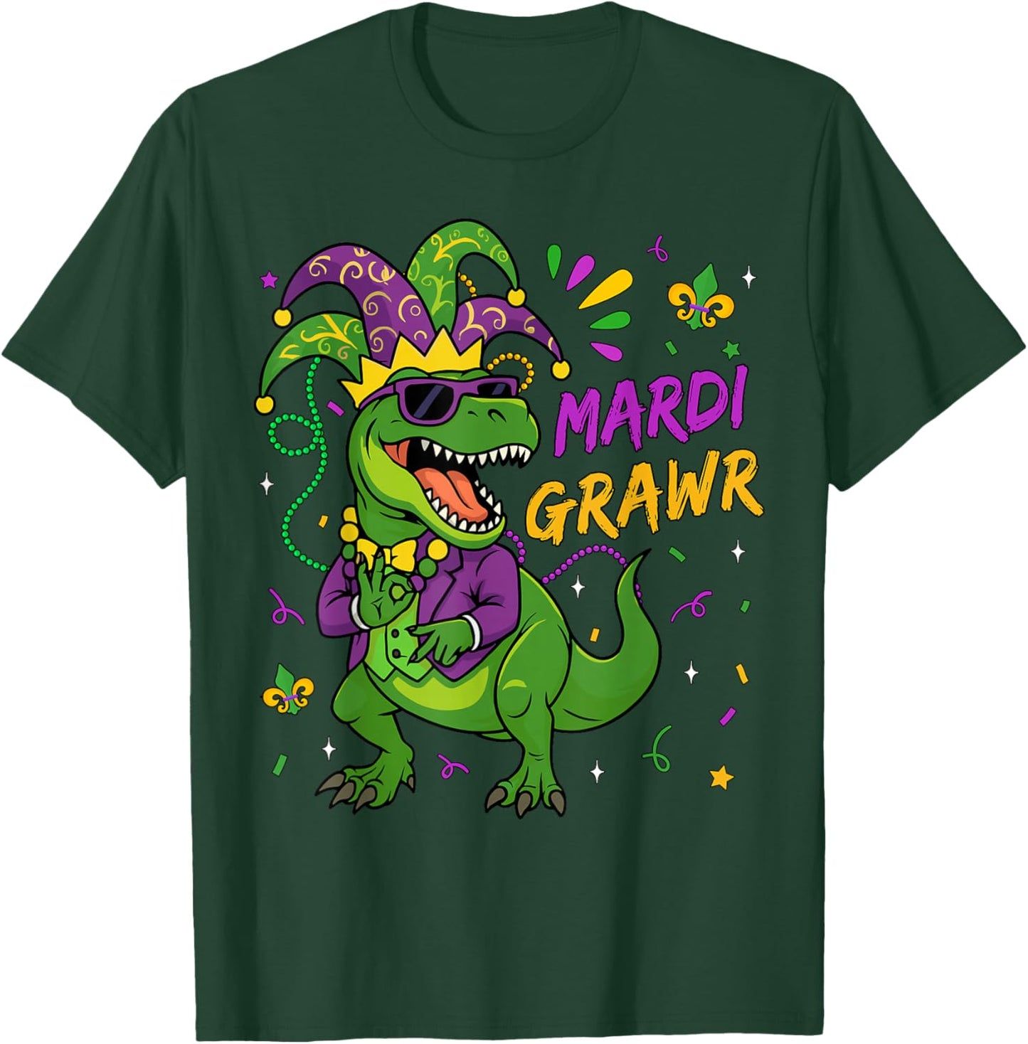 Mardi Grawr T-Rex Dino Toddler Kids Mardi Gras Boys Men Kids T-Shirt - T-Shirt | Forest