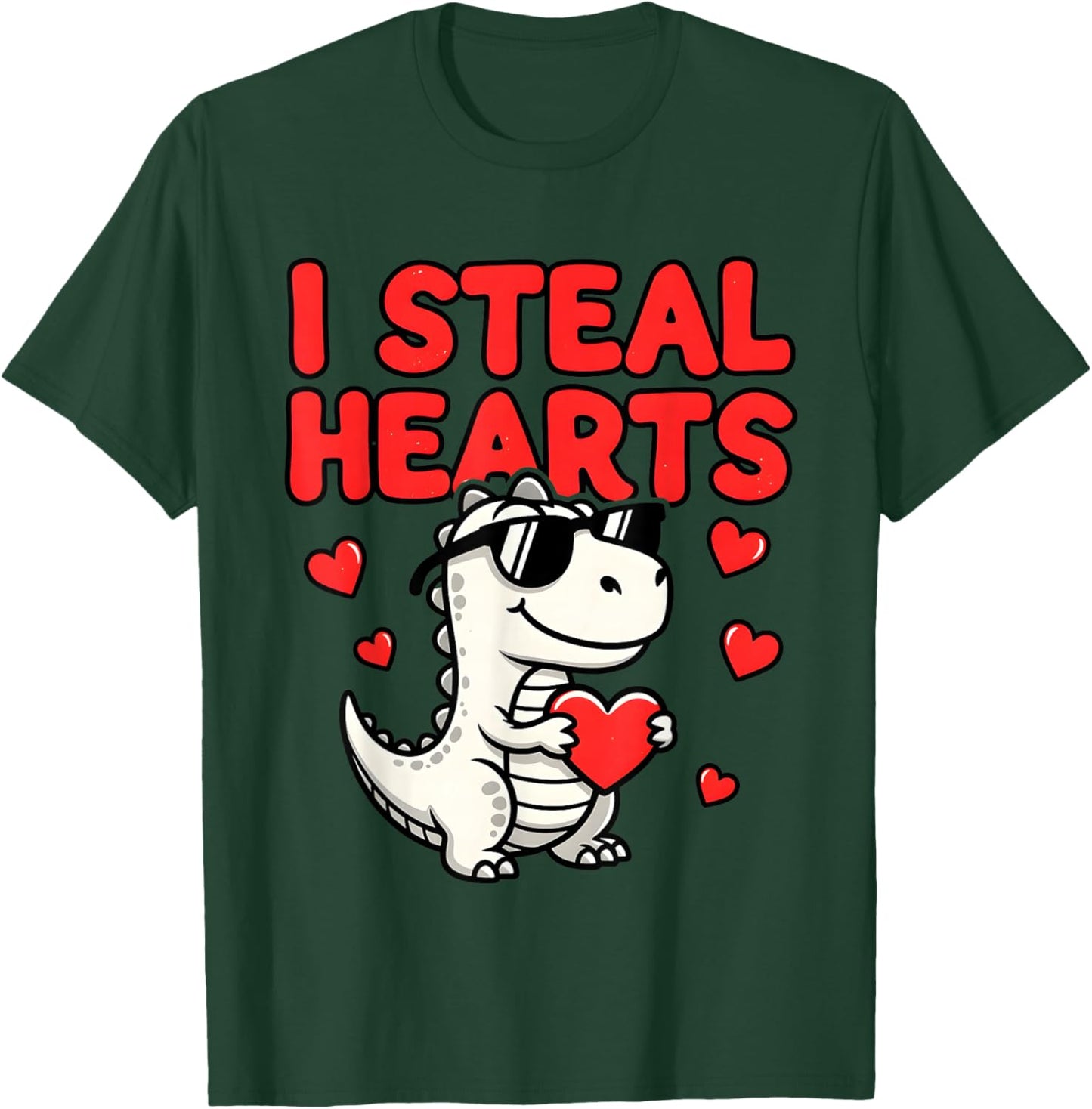 I Steal Hearts Dinosaur T-Rex Valentines Day T-Shirt - T-Shirt | Forest
