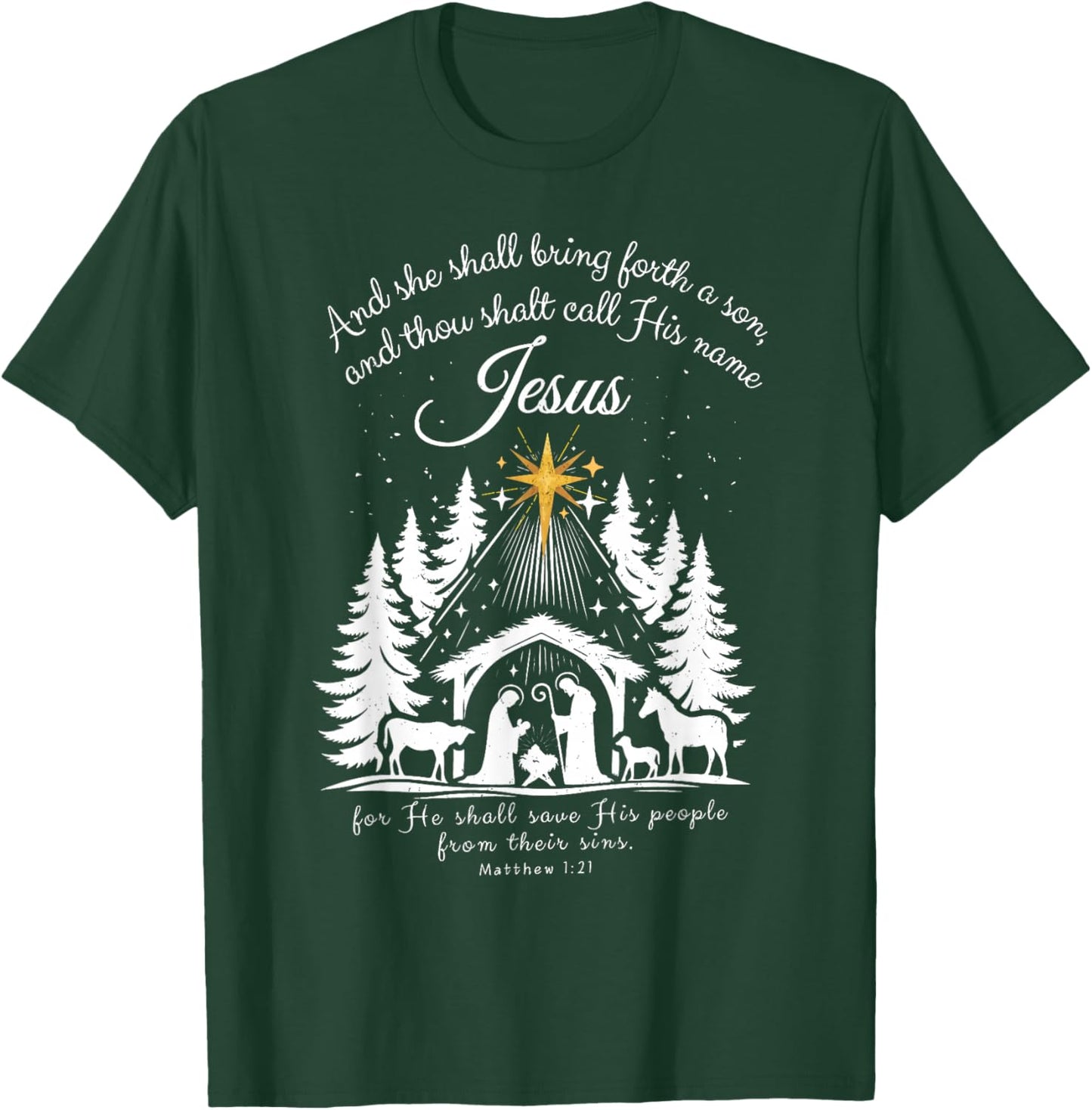 Jesus Christian Xmas Merry Christmas Family Pajamas Holiday T-Shirt - T-Shirt | Forest