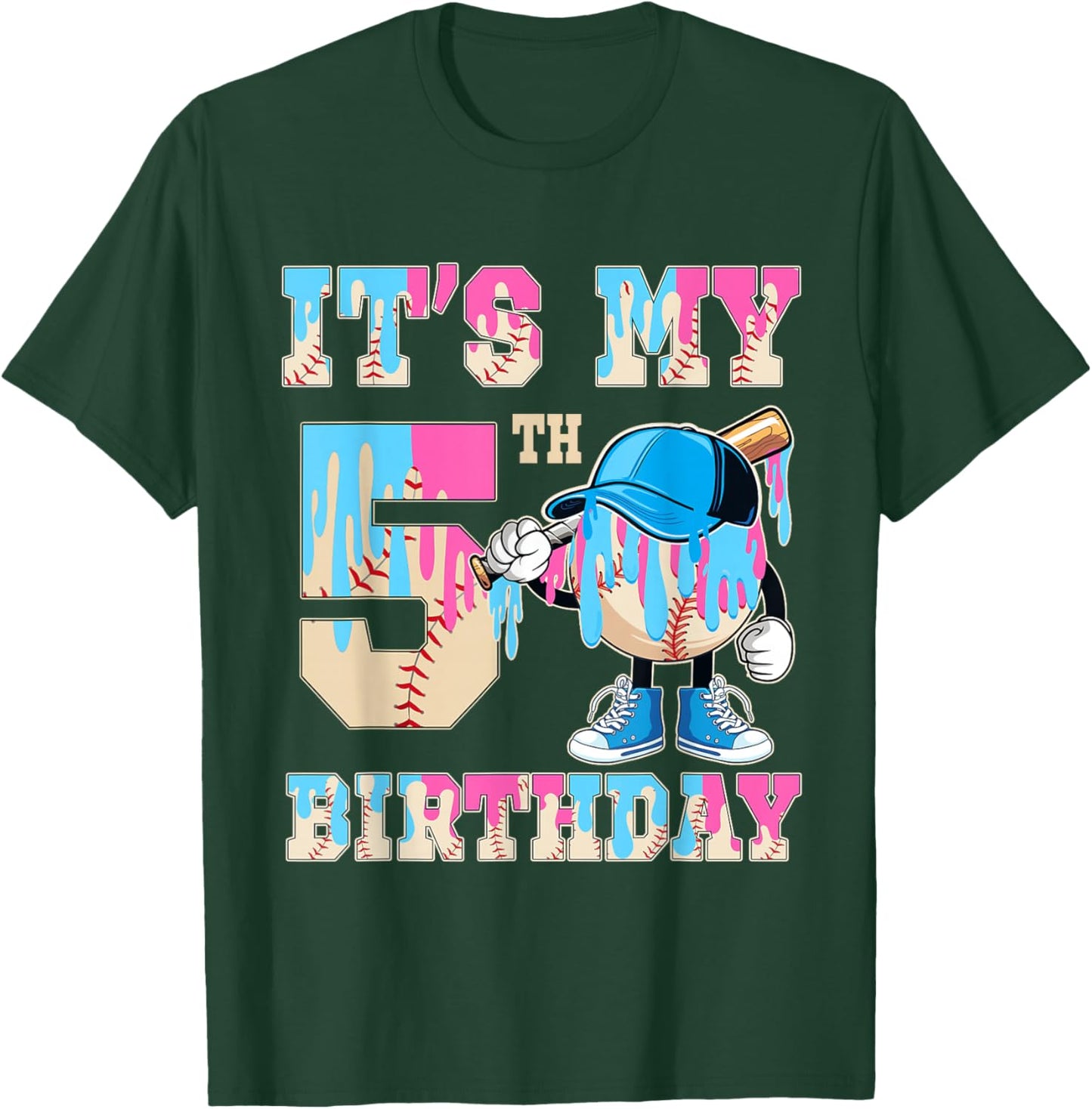 It's My 5th Birthday Baseball Ice Cream Drip Theme T-Shirt - T-Shirt | Forest