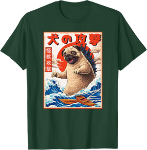 dogzilla Dog Japanese Art - Kanagawa Wave Men Women Kids Pug Premium Tri-Blend T-Shirt - T-Shirt | Forest