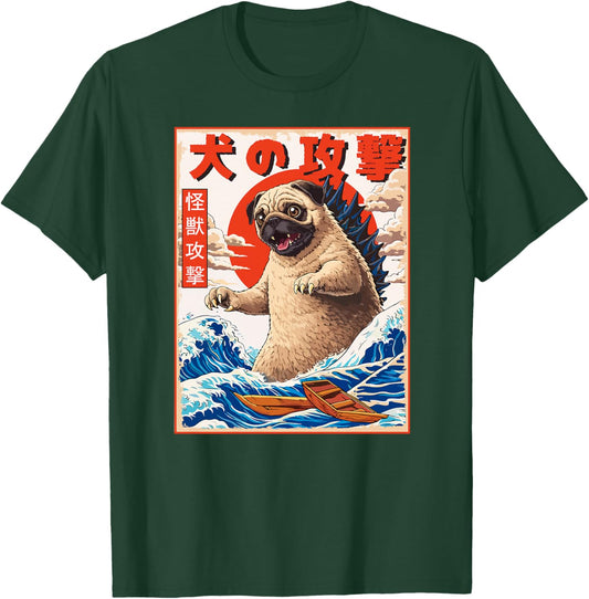 dogzilla Dog Japanese Art - Kanagawa Wave Men Women Kids Pug Premium Tri-Blend T-Shirt - T-Shirt | Forest