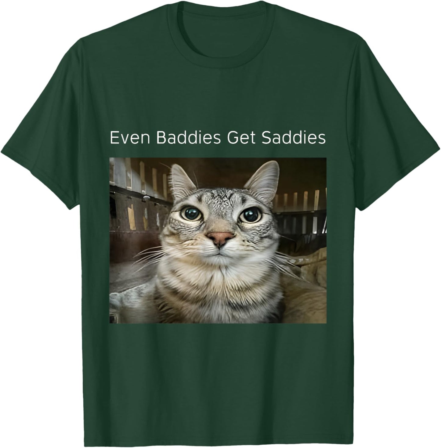 Even Baddies Get Saddies Funny Cat Meme Unhinged T-Shirt - T-Shirt | Forest
