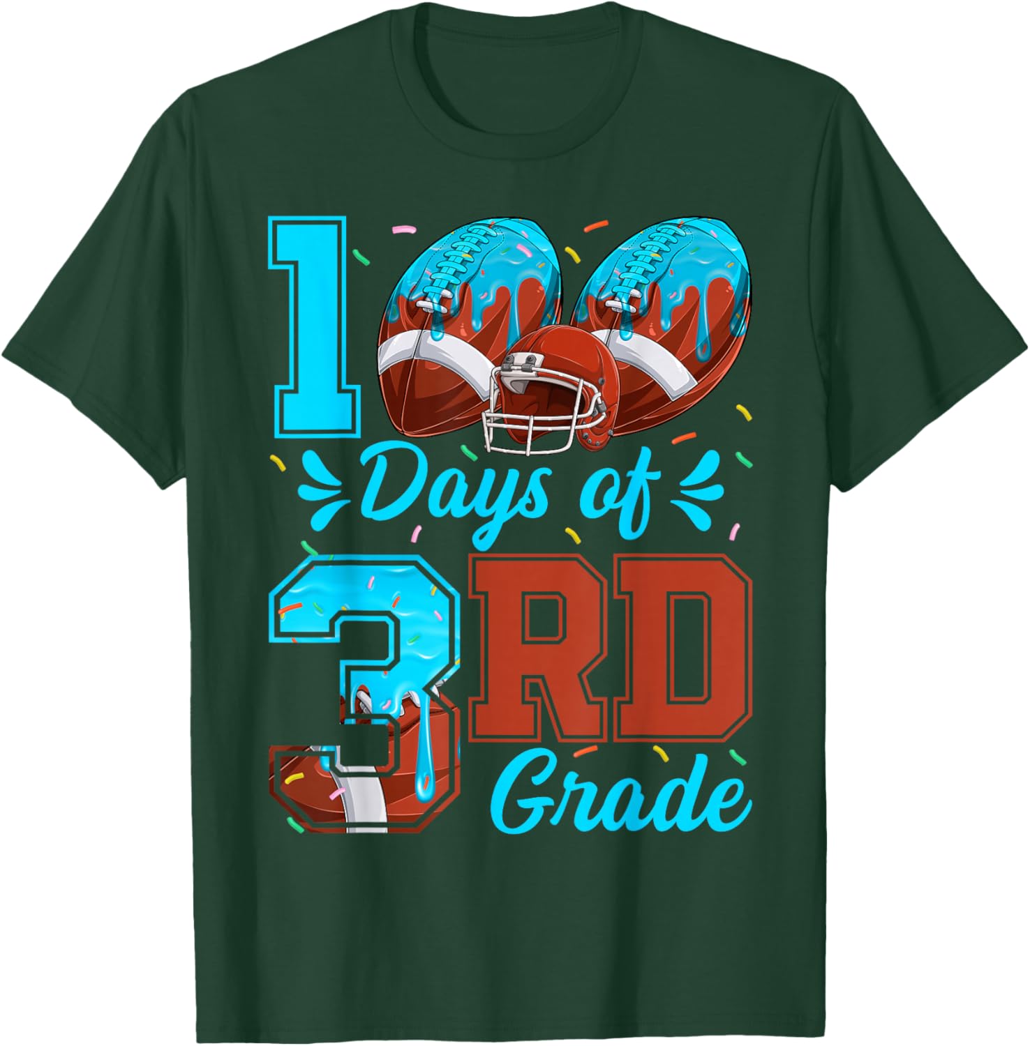 100 Days of 3rd Grade Football 100th Day of School Boys Kids T-Shirt - T-Shirt | Forest