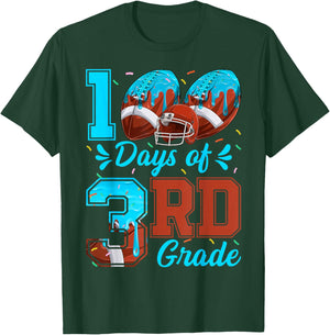 100 Days of 3rd Grade Football 100th Day of School Boys Kids T-Shirt - T-Shirt | Forest