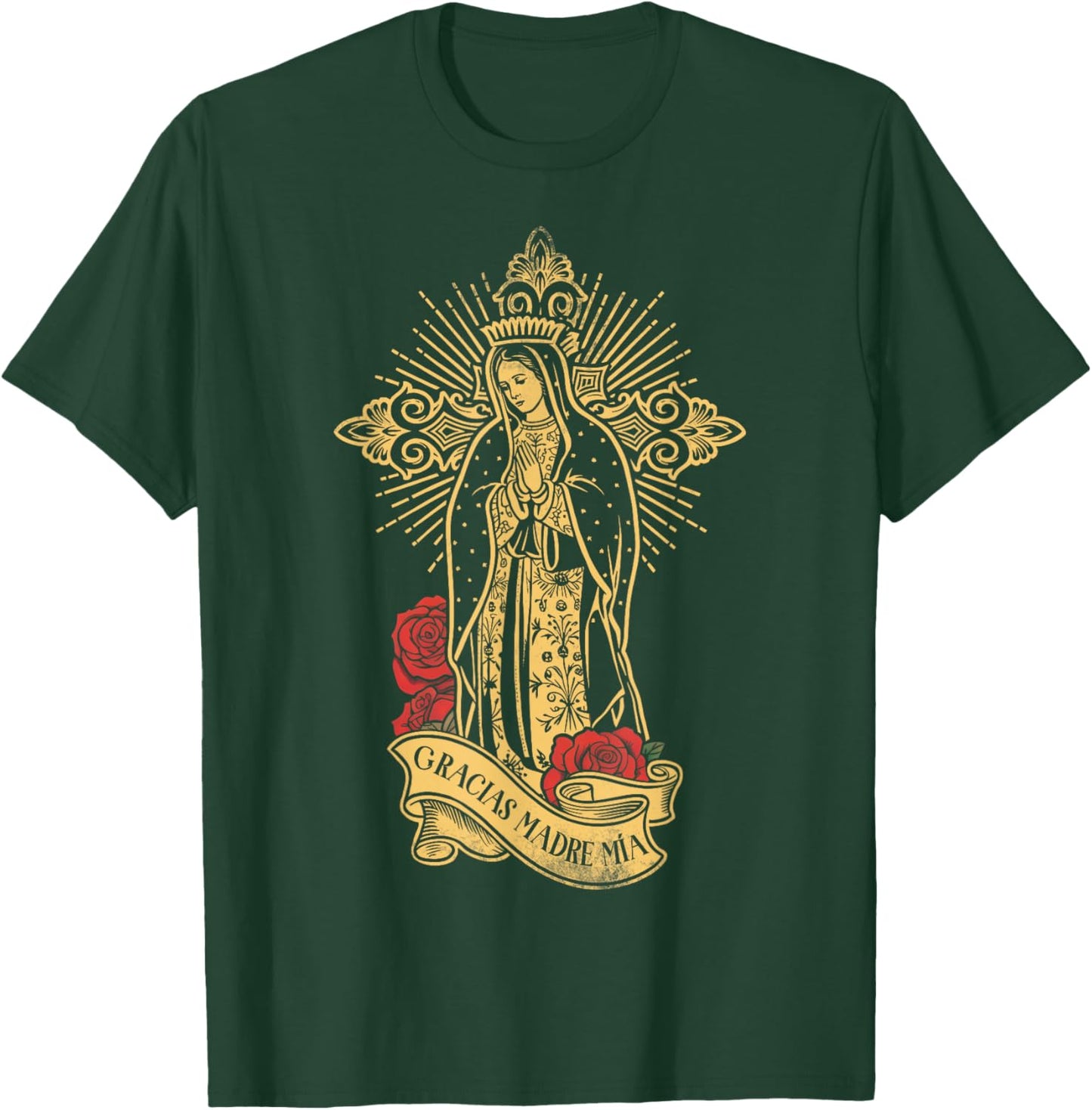 Our Lady of Guadalupe Saint Virgin Mary Rose Floral Catholic T-Shirt - T-Shirt | Forest