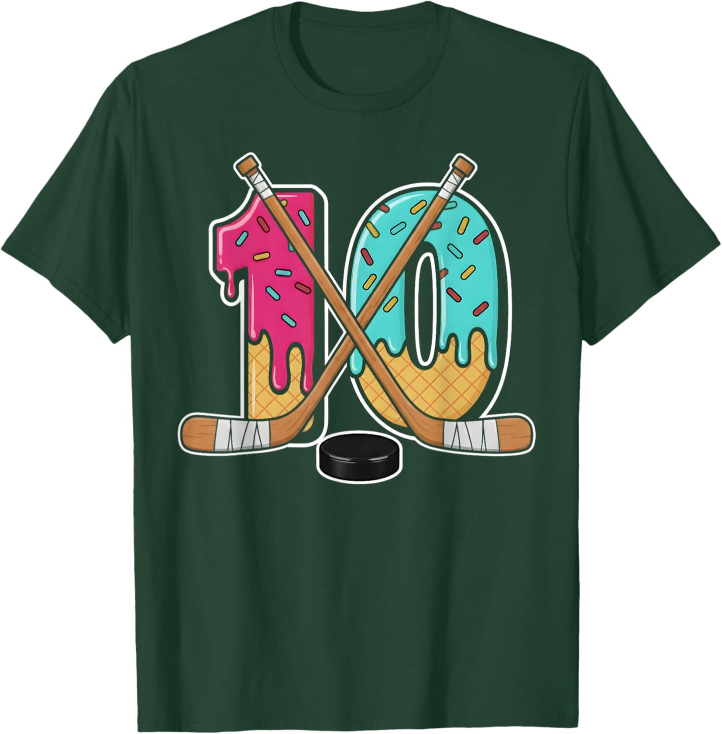 10 Year Old Hockey Ice Cream Drip Youth 10th Birthday Boys T-Shirt - T-Shirt | Forest