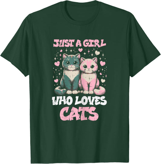Just Girl Who Loves Cats Vintage Kitty Women Girls Kids Teen T-Shirt - T-Shirt | Forest