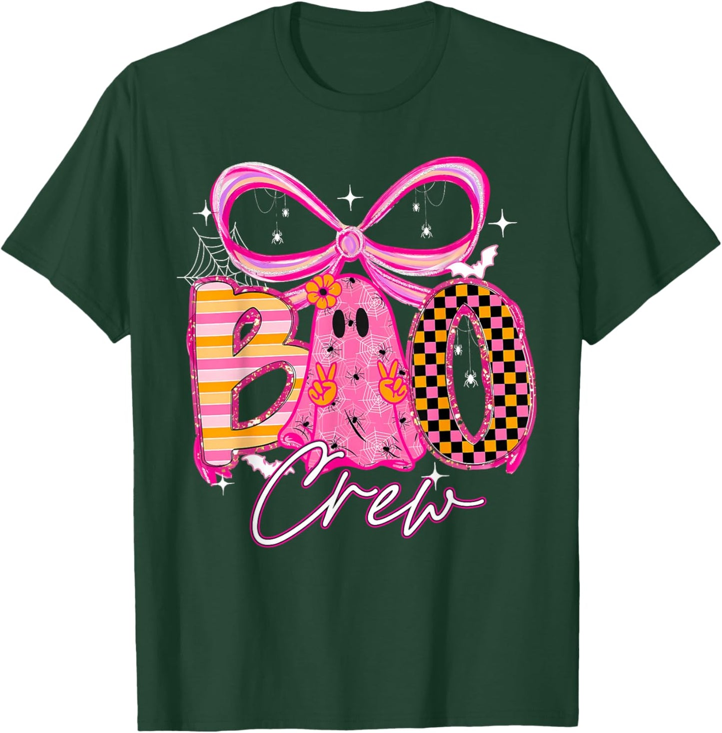 Boo Crew Cute Coquette Bow Ghost Halloween Women Kids T-Shirt - T-Shirt | Forest