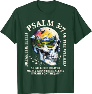 Psalm 3:7 Sunset Skull Christian Faith Religious Bible Verse T-Shirt - T-Shirt | Forest