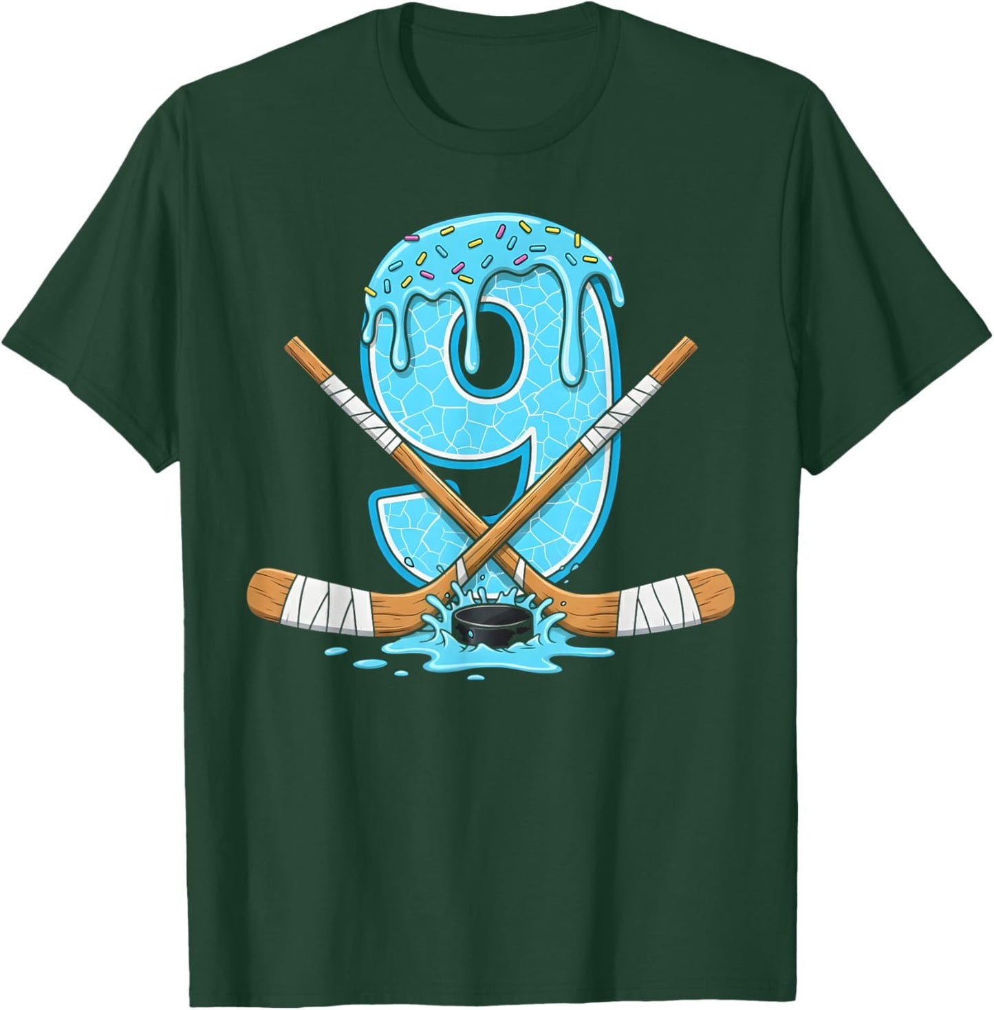 9 Year Old Hockey Ice Cream Drip Youth 9th Birthday Boys T-Shirt - T-Shirt | Forest