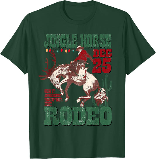 Retro Funny Santa Cowboy Jingle Horse Rodeo Merry Christmas T-Shirt - T-Shirt | Forest