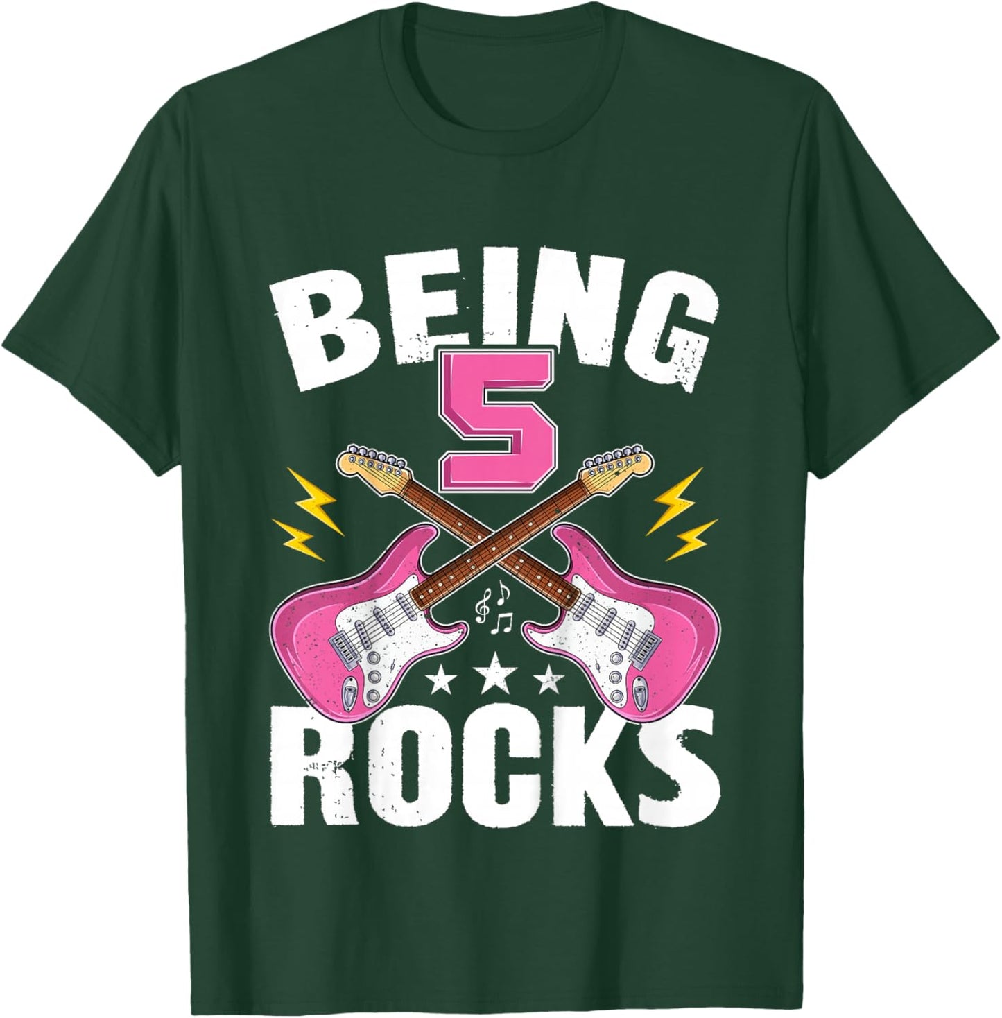 Being 5 Rocks Cute Five Years Old Guitar 5th Birthday Girls T-Shirt - T-Shirt | Forest