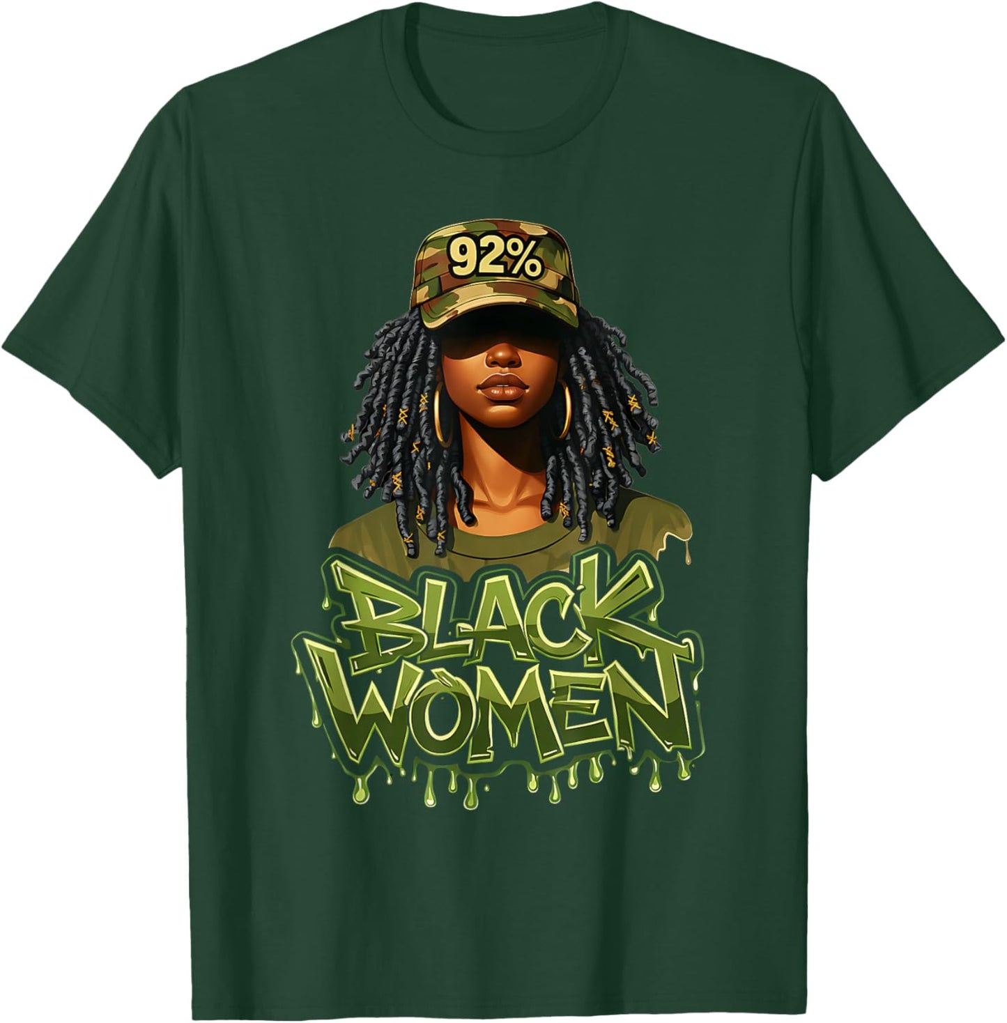 92% Black Women 92 Percent Melanin Queen Afro Pride T-Shirt - T-Shirt | Forest