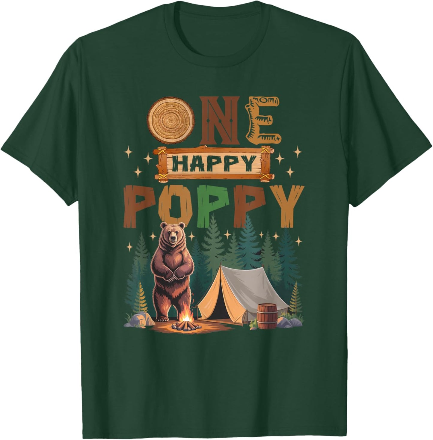 One Happy Poppy Camper 1St Birthday Camping Bear T-Shirt - T-Shirt | Forest