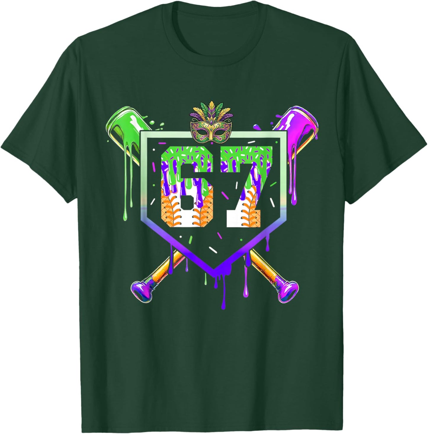 Mardi Gras Baseball Carnival Party Ice Cream Drip Boys T-Shirt - T-Shirt | Forest