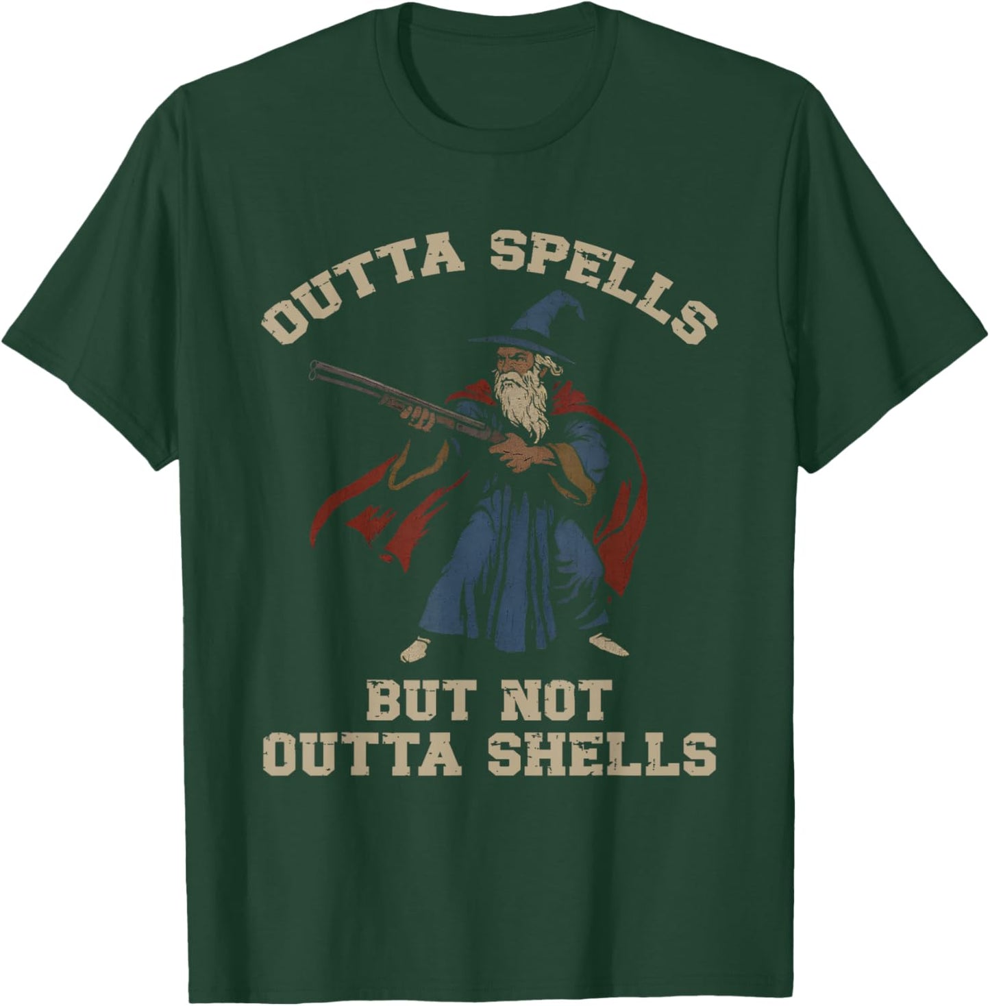Outta Spells But Not Outta Shells Funny Wizard Art T-Shirt - T-Shirt | Forest