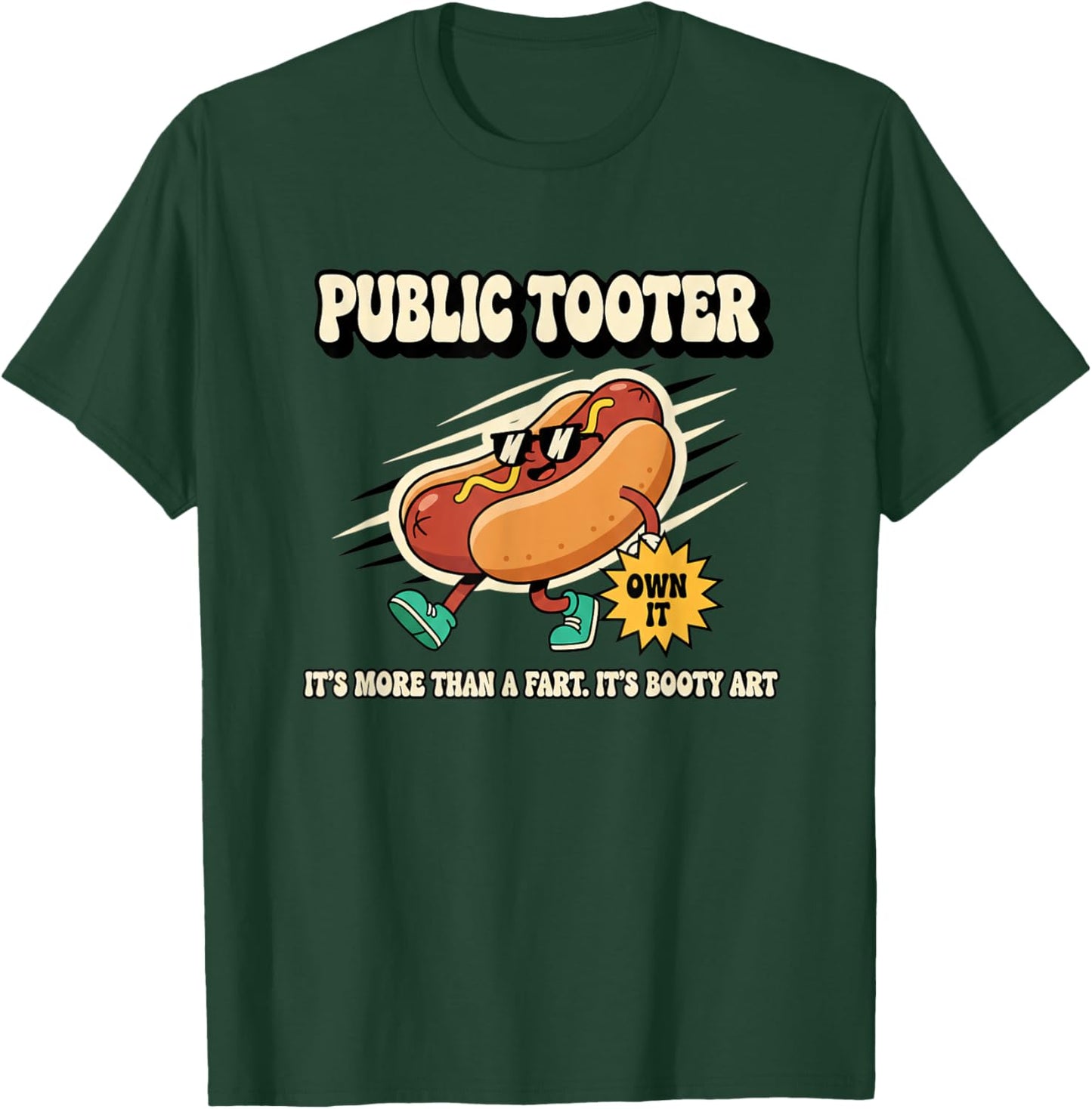 Public Tooter Funny Hot Dog Cartoon Kids Novelty Fart Humor T-Shirt - T-Shirt | Forest