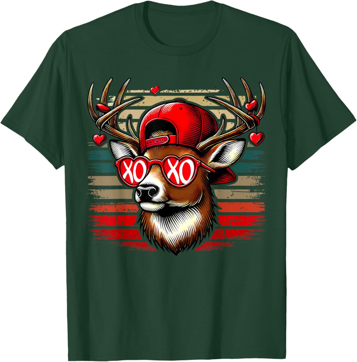 Retro Valentine Buck Deer Hunting Camo XOXO Valentines Day T-Shirt - T-Shirt | Forest