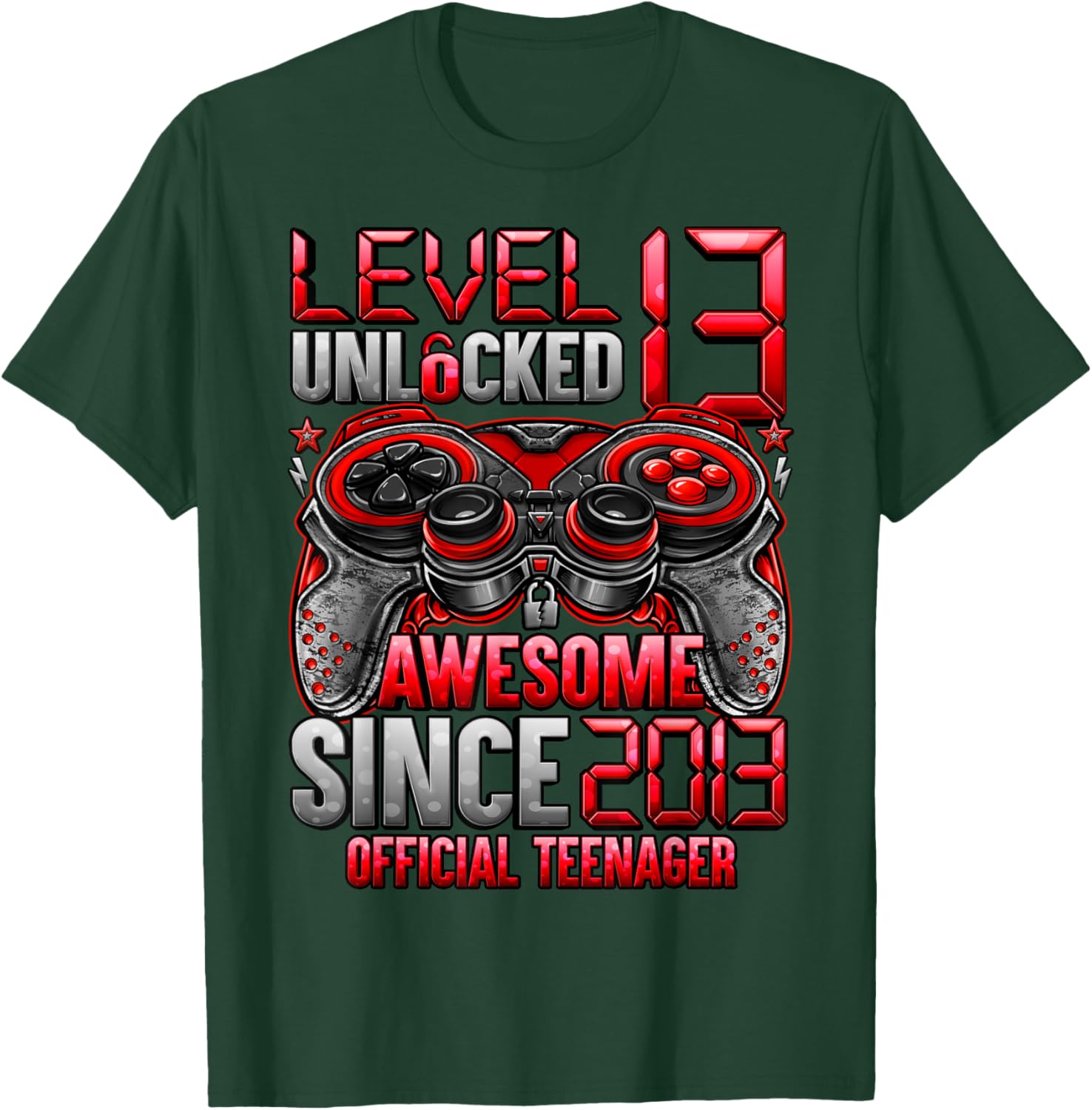 Official Teenager Level 13 Unlocked Boys 13th Birthday Boy T-Shirt - T-Shirt | Forest
