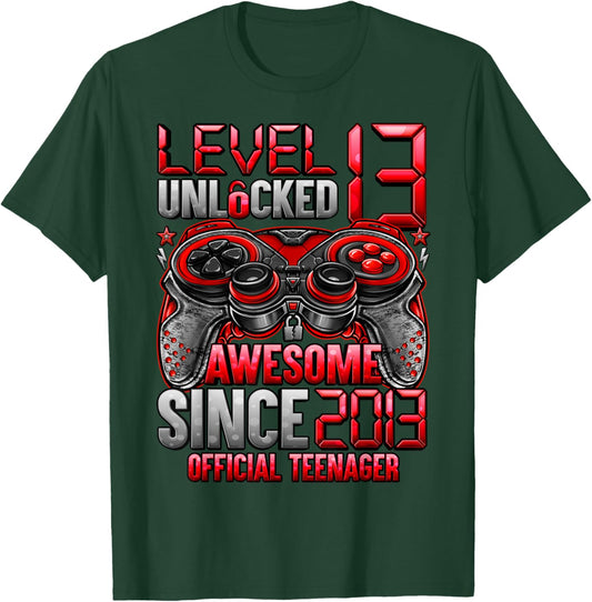 Official Teenager Level 13 Unlocked Boys 13th Birthday Boy T-Shirt - T-Shirt | Forest