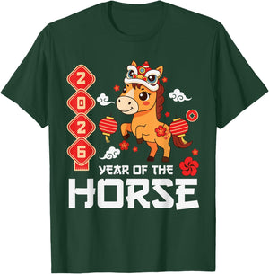 Year of The Horse 2026 Cute Kawaii Chinese New Year Kids T-Shirt - T-Shirt | Forest