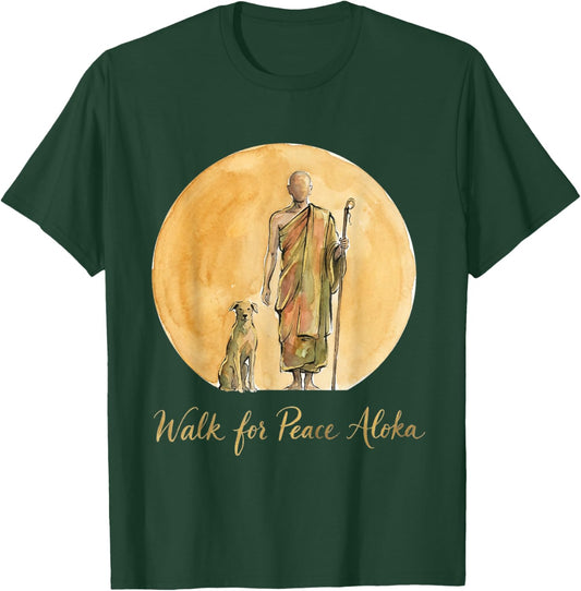 Walk for Peace Monks with Aloka Dog Monks Minimalist Zen T-Shirt - T-Shirt | Forest
