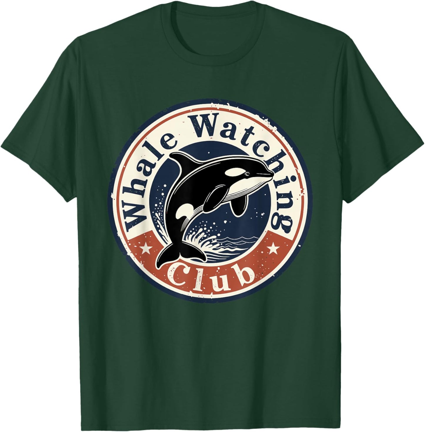 Whale Watching Club Vintage Orca Badge Retro Ocean Nature T-Shirt - T-Shirt | Forest