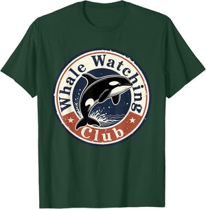 Whale Watching Club Vintage Orca Badge Retro Ocean Nature T-Shirt - T-Shirt | Forest