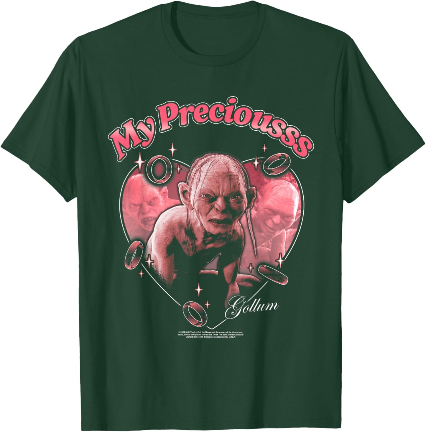 LOTR Gollum My Precious Hearts Valentine's Day Fantasy Movie T-Shirt - T-Shirt | Forest