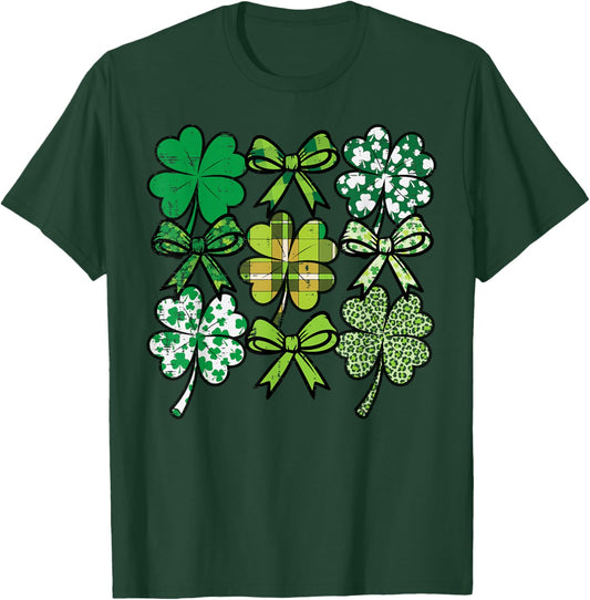St Patricks Day Coquette Shamrock Saint Pattys Women Girls T-Shirt - T-Shirt | Forest