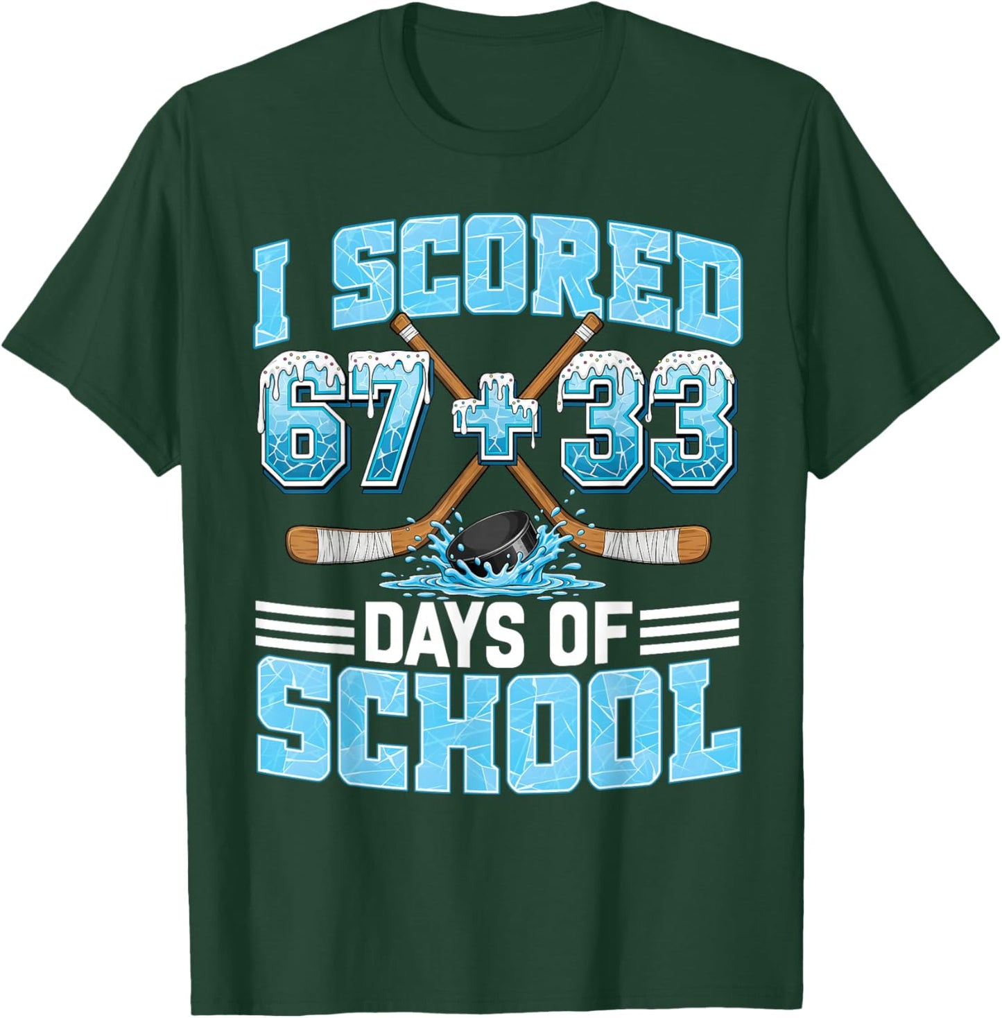 100 Days of School Hockey Drip Boy 100th Day of School 67+33 T-Shirt - T-Shirt | Forest