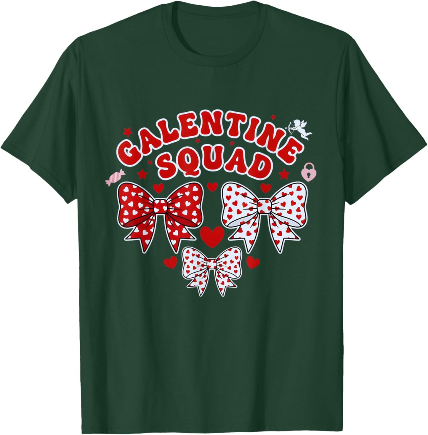 Galentine's Day Galentines Squad Valentine Day Coquette Bow T-Shirt - T-Shirt | Forest
