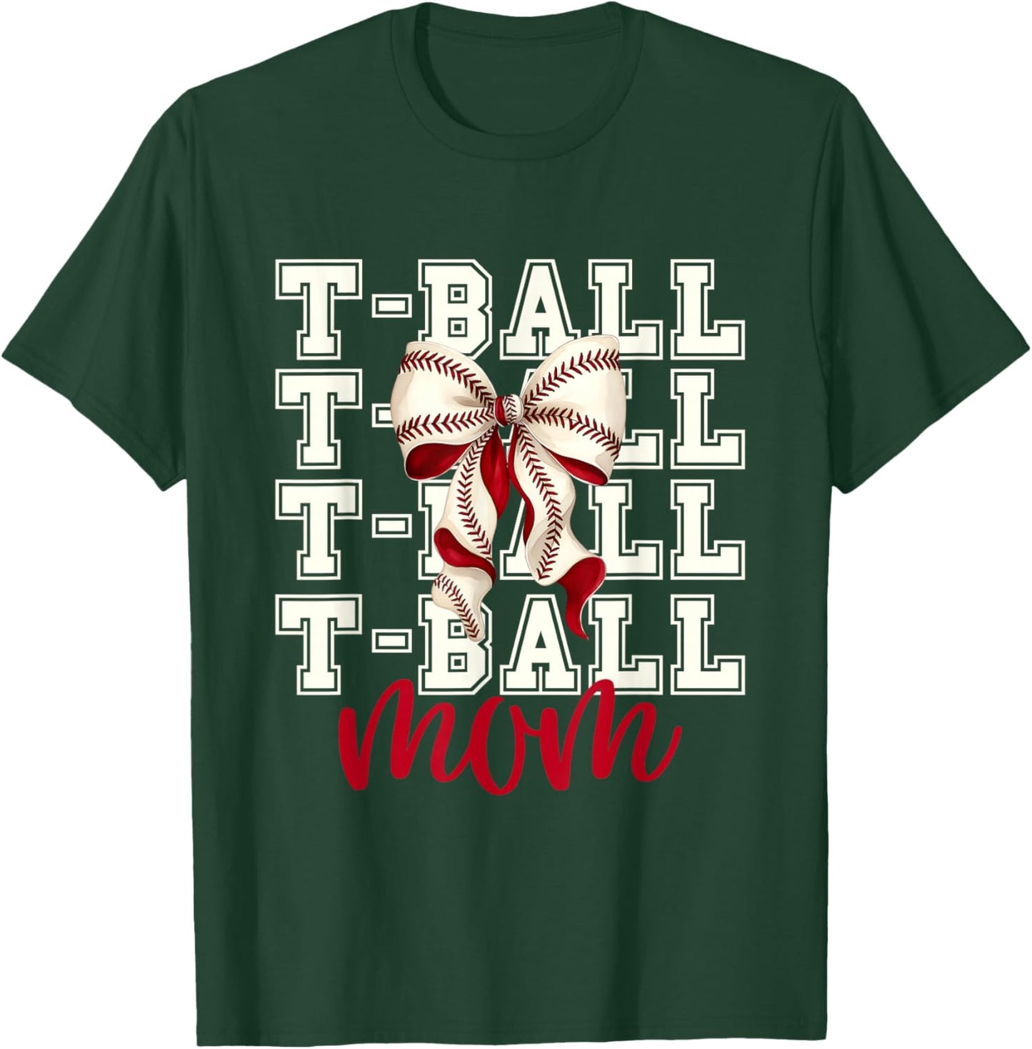 Tball Mom Teeball T-Ball Coquette Baseball Bow T-Shirt - T-Shirt | Forest
