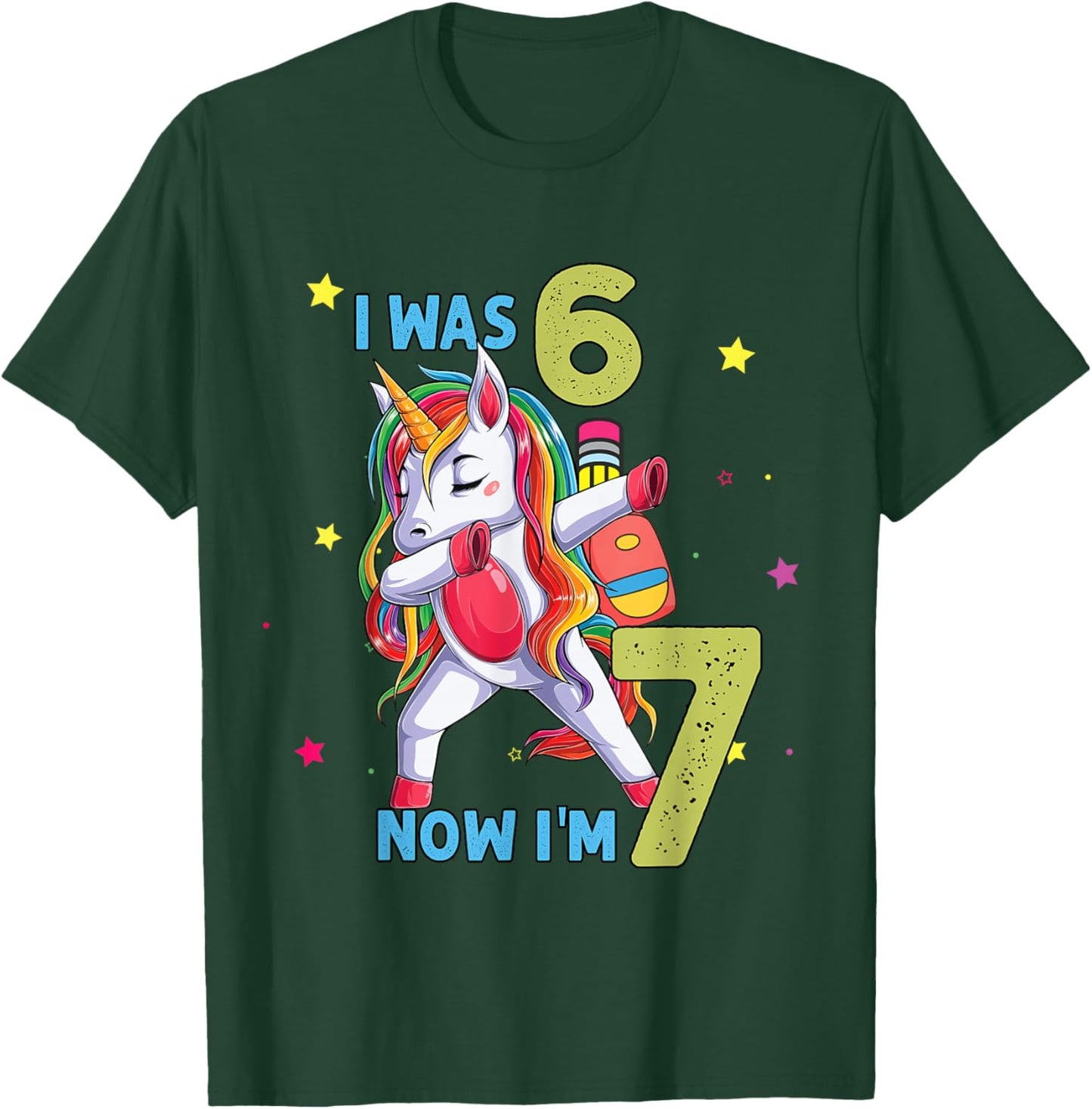 I was Six Now I'm Seven Unicorn 67 Meme 7th Birthday Girl T-Shirt - T-Shirt | Forest