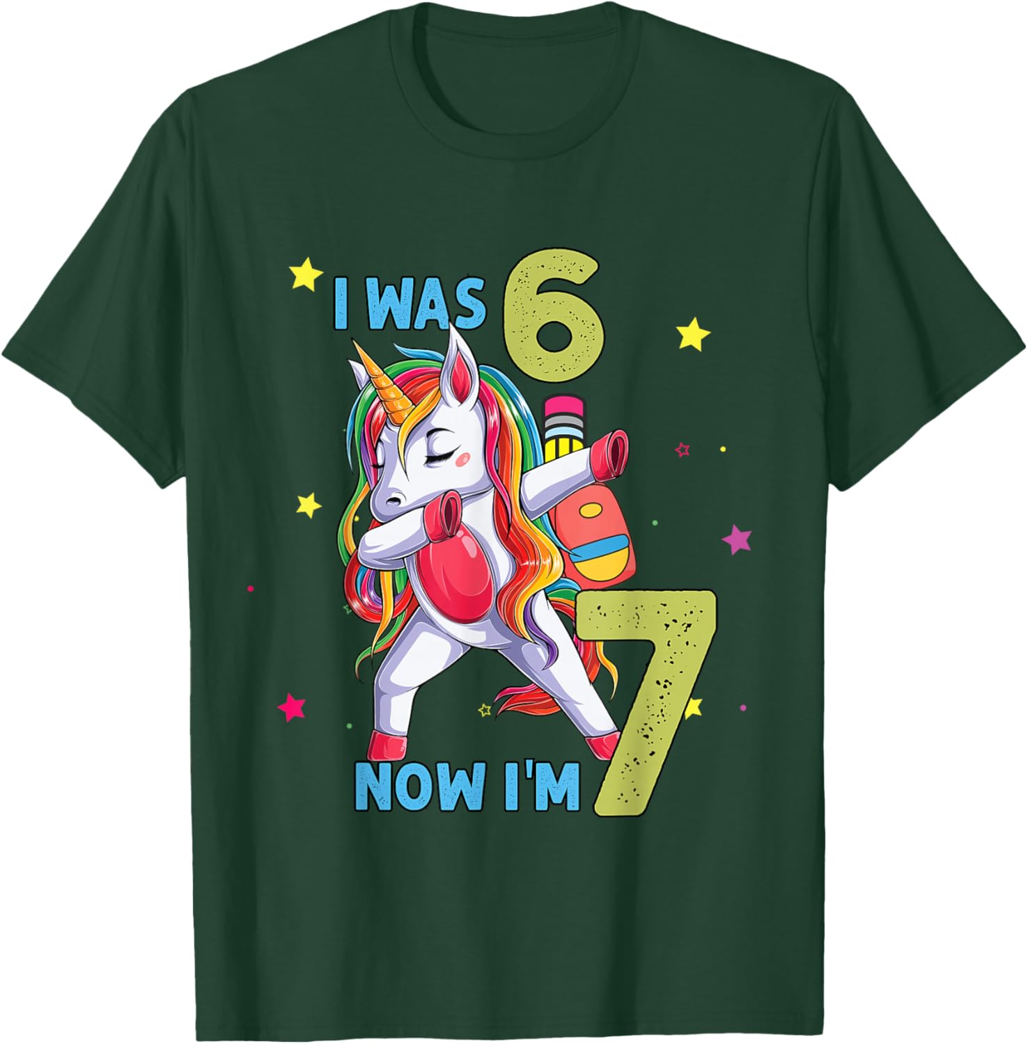 I was Six Now I'm Seven Unicorn 67 Meme 7th Birthday Girl T-Shirt - T-Shirt | Forest