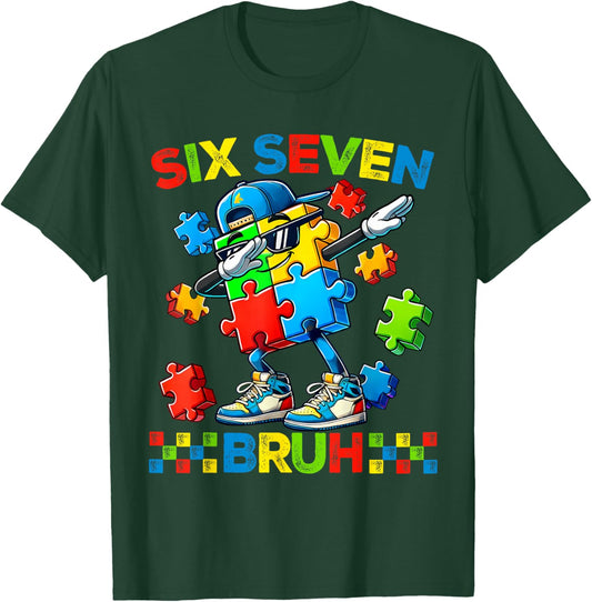 Bruh 67 Six Seven Puzzle Dabbing Boys Kids Autism Awareness T-Shirt - T-Shirt | Forest