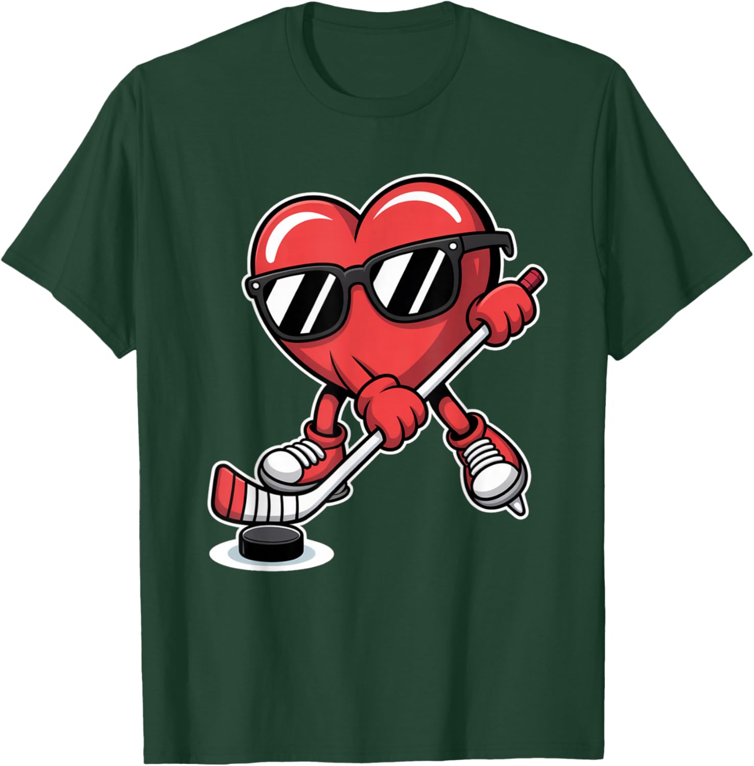 Funny Hockey Player Valentine's Day Heart Skating Girls Boys T-Shirt - T-Shirt | Forest