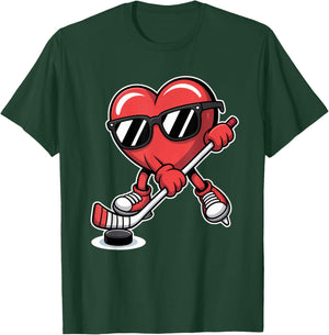 Funny Hockey Player Valentine's Day Heart Skating Girls Boys T-Shirt - T-Shirt | Forest