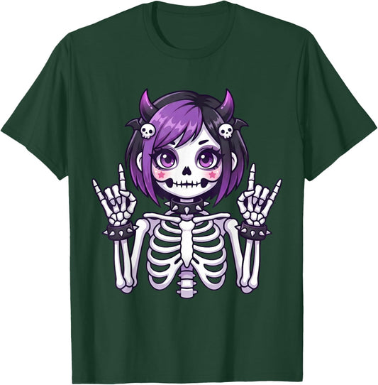 Cute Kawaii Goth Girl Skeleton Punk-Goth Alternative Apparel T-Shirt - T-Shirt | Forest