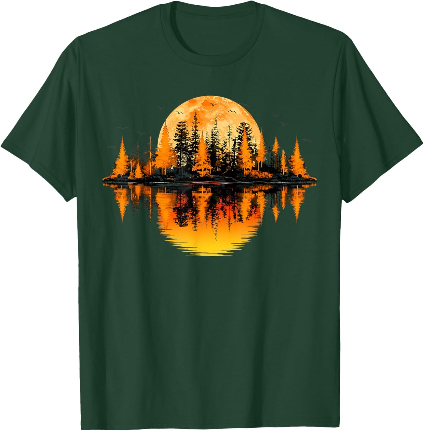 Retro Nature Trees Reflection Sunset Forest Outdoor Wildlife T-Shirt - T-Shirt | Forest