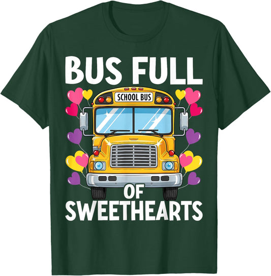 School Bus Full of Sweethearts Valentine's Day T-Shirt - T-Shirt | Forest