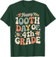 Happy 100th Day of 4th Grade Hearts Flowers Teacher Kids T-Shirt - T-Shirt | Forest