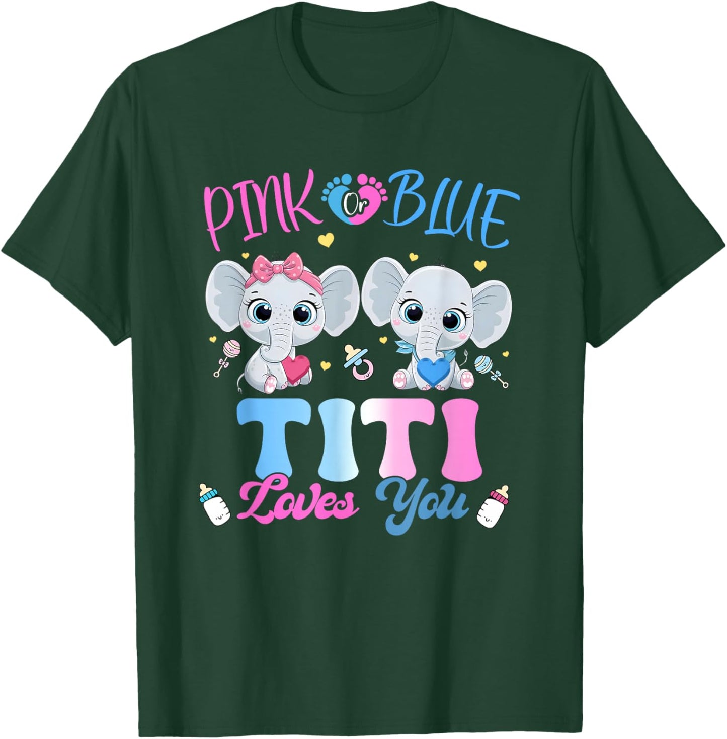 Pink or Blue Titi Loves You Gender Reveal Elephant T-Shirt - T-Shirt | Forest