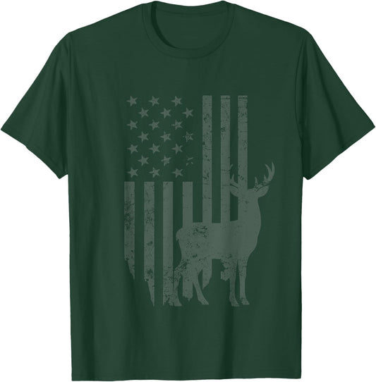 Camouflage Deer Camouflage with America Flag T-Shirt - T-Shirt | Forest