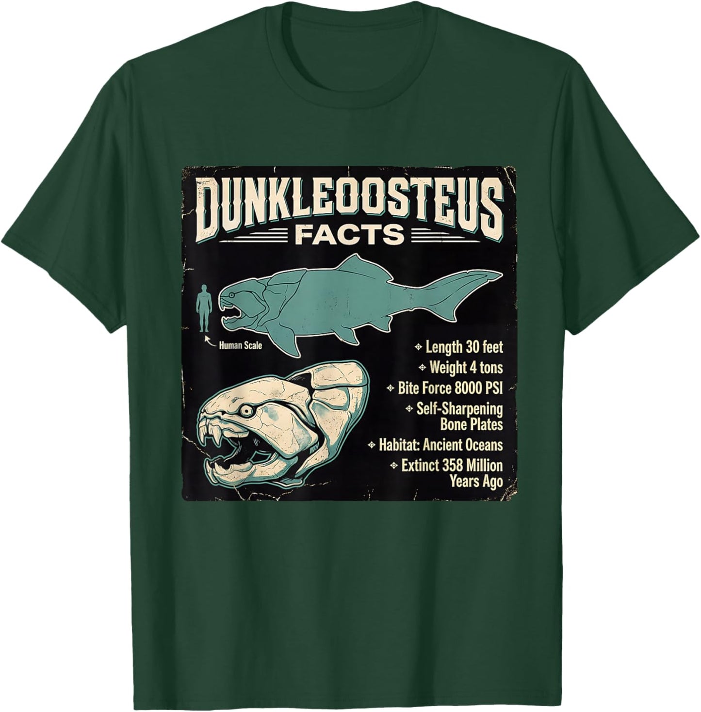 Dunkleosteus Facts Prehistoric Ocean Predator Info T-Shirt - T-Shirt | Forest