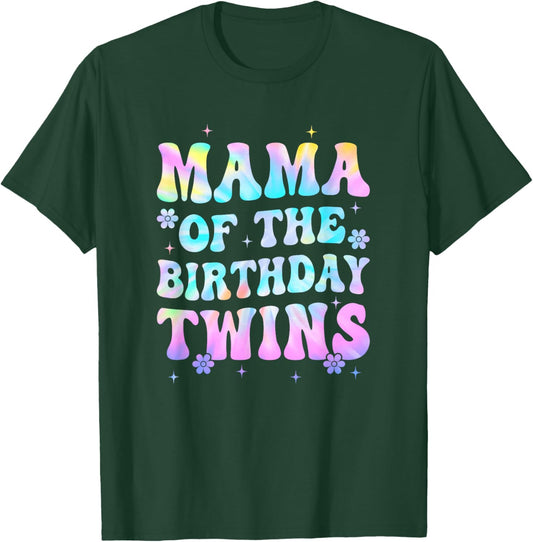 Mama of The Birthday Twins Girls Kids Party Retro Bday T-Shirt - T-Shirt | Forest