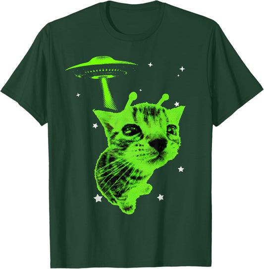 Alien Cat Meme UFO Vintage Y2K Funny Silly Cat T-Shirt - T-Shirt | Forest